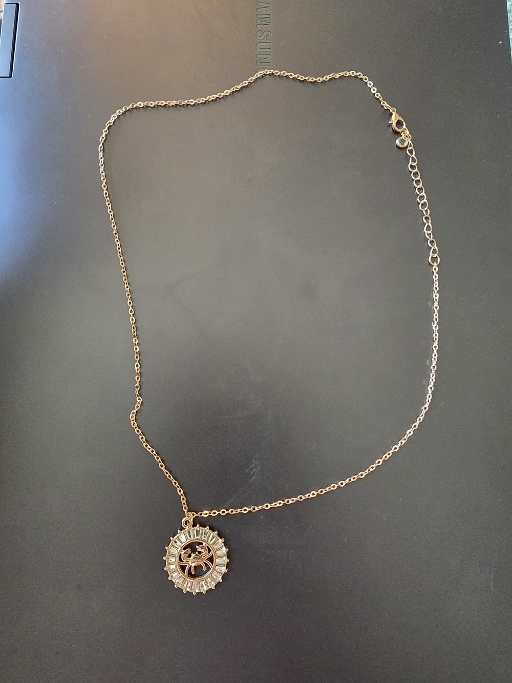 Cancer Zodiac Gold Tone Rhinestone Halo Pendant Necklace | Crab Astrology Charm